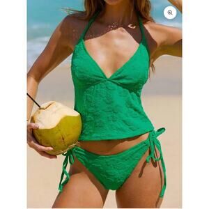 Samiol Medium Green Tropical Floral Terry Tankini Swimsuit New Size Medium